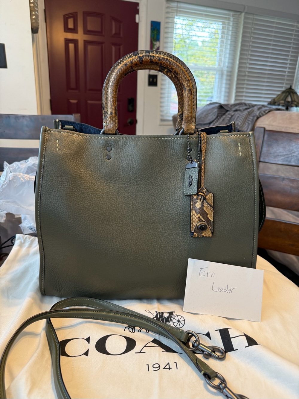 COACH Olive Green Rogue 36 w/ Genuine Python Handles